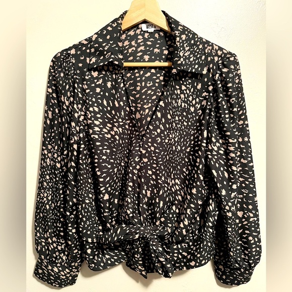 West K Tie Front Black and Cream Blouse Whimsigoth Streetwear Baddie Medium - Picture 1 of 10